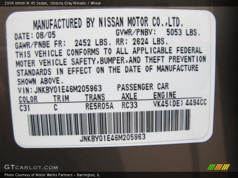 2006 M 45 Sedan Umbria Gray Metallic Color Code C31