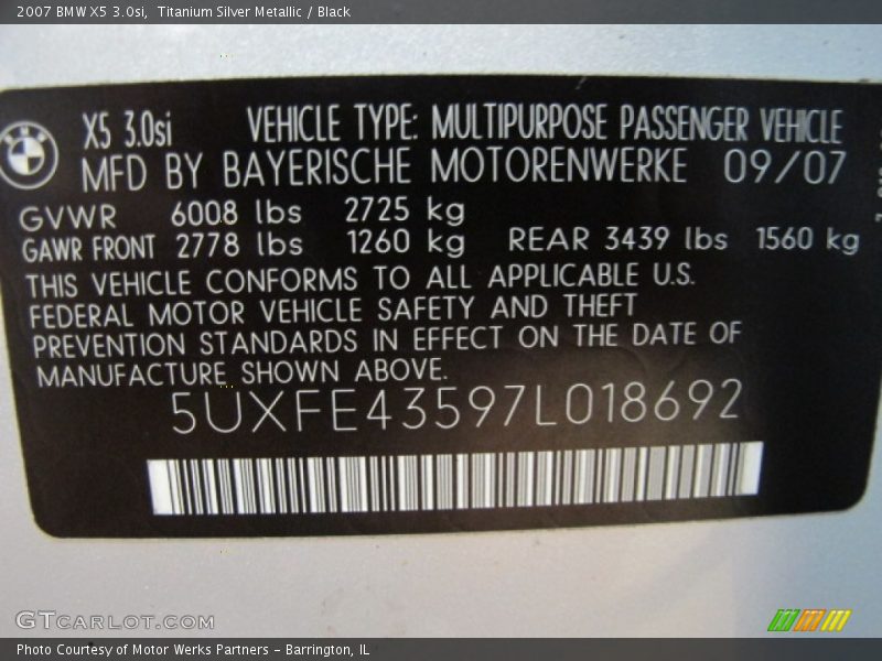 Titanium Silver Metallic / Black 2007 BMW X5 3.0si