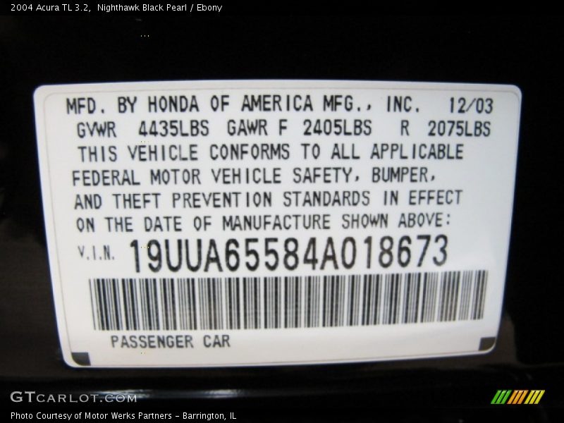 Nighthawk Black Pearl / Ebony 2004 Acura TL 3.2