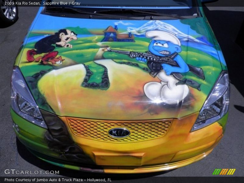 Custom Smurf painted hood - 2009 Kia Rio Sedan