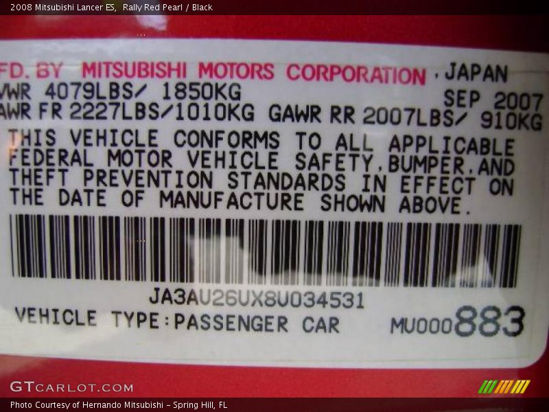 Rally Red Pearl / Black 2008 Mitsubishi Lancer ES