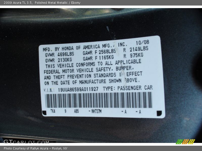 2009 TL 3.5 Polished Metal Metallic Color Code NH737M