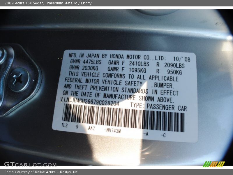 Palladium Metallic / Ebony 2009 Acura TSX Sedan