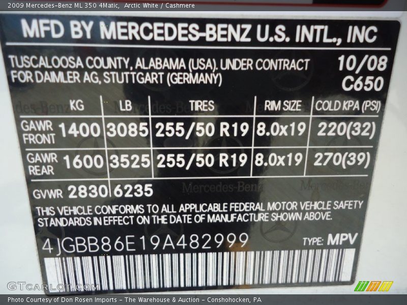 Arctic White / Cashmere 2009 Mercedes-Benz ML 350 4Matic