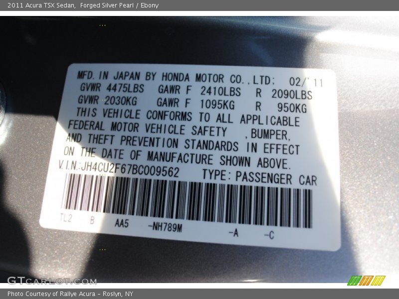 Forged Silver Pearl / Ebony 2011 Acura TSX Sedan