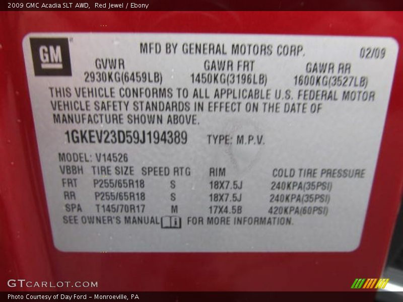 Red Jewel / Ebony 2009 GMC Acadia SLT AWD