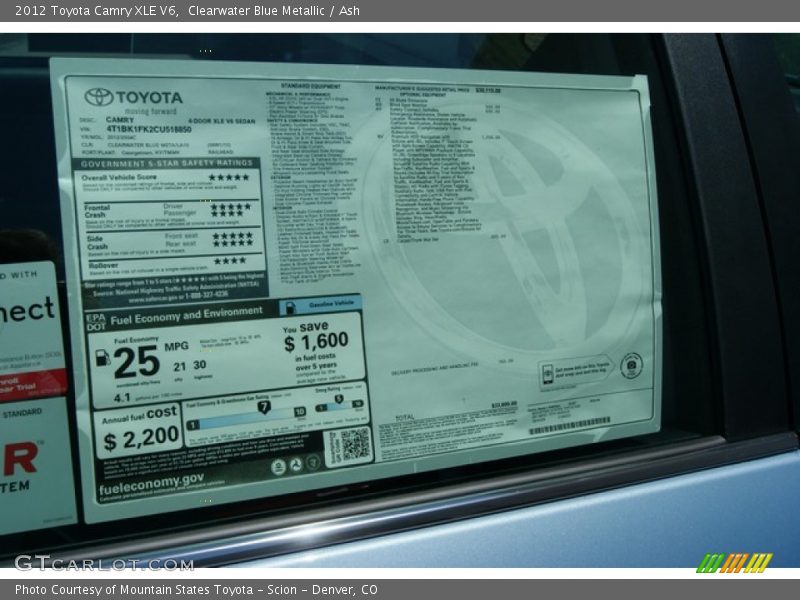 Clearwater Blue Metallic / Ash 2012 Toyota Camry XLE V6