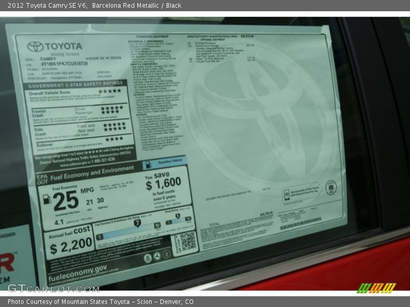 Barcelona Red Metallic / Black 2012 Toyota Camry SE V6