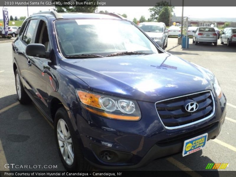 Indigo Blue Pearl / Beige 2010 Hyundai Santa Fe GLS 4WD