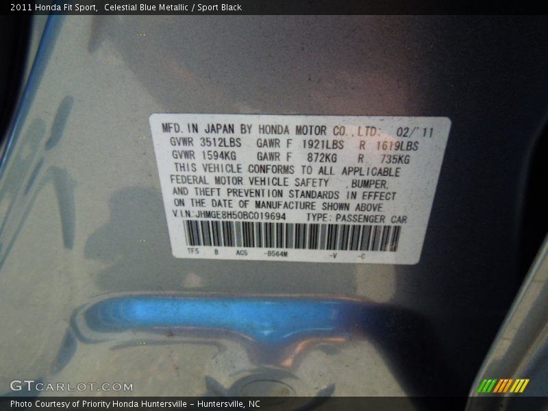 Celestial Blue Metallic / Sport Black 2011 Honda Fit Sport