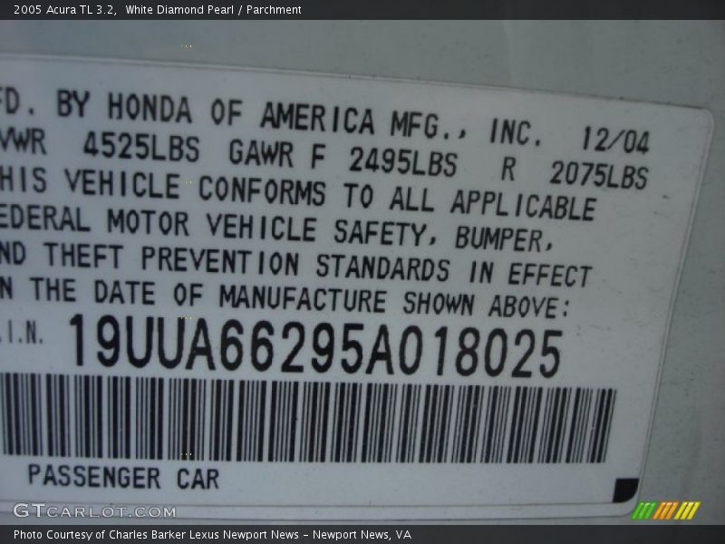 White Diamond Pearl / Parchment 2005 Acura TL 3.2