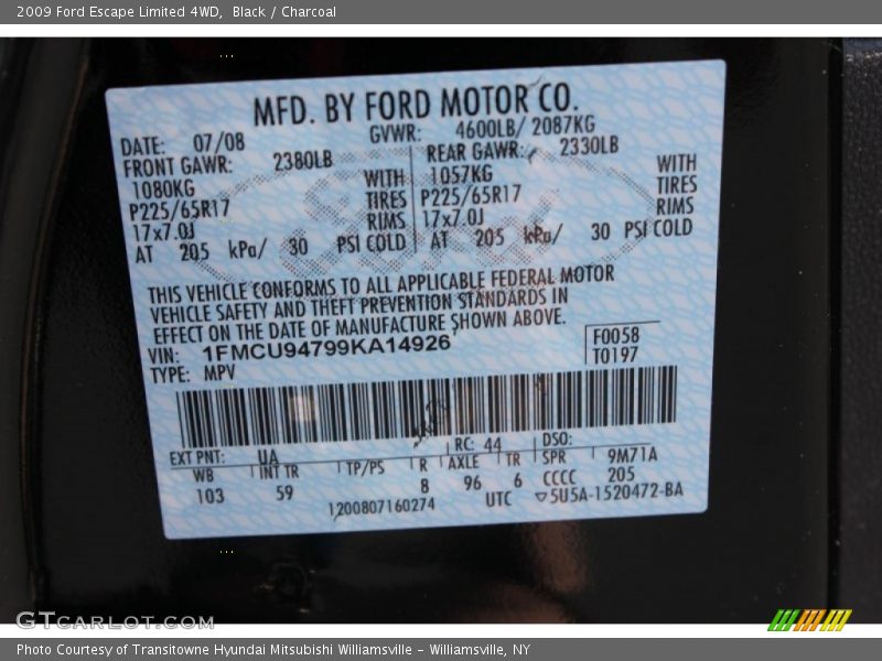 Black / Charcoal 2009 Ford Escape Limited 4WD