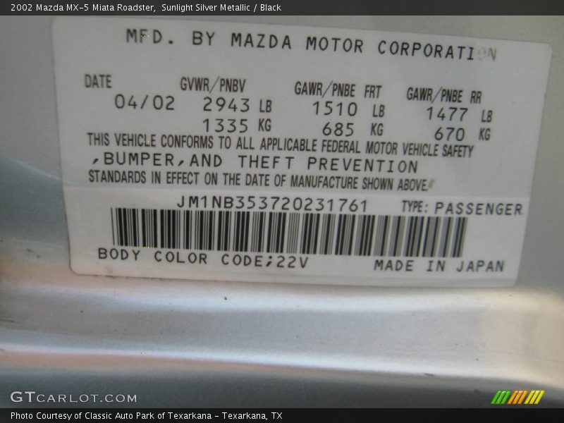 Sunlight Silver Metallic / Black 2002 Mazda MX-5 Miata Roadster