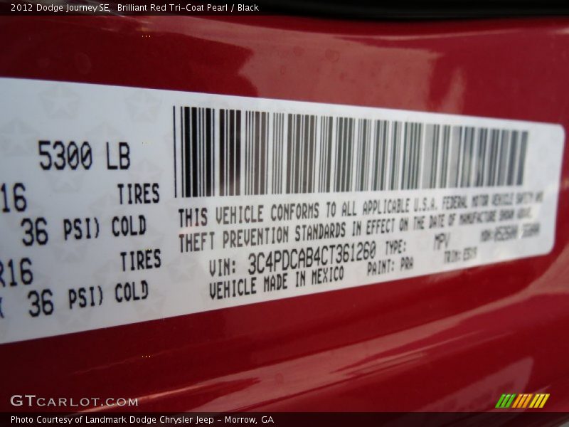 2012 Journey SE Brilliant Red Tri-Coat Pearl Color Code PRA