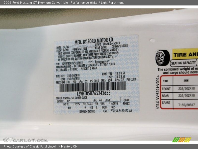 Performance White / Light Parchment 2006 Ford Mustang GT Premium Convertible