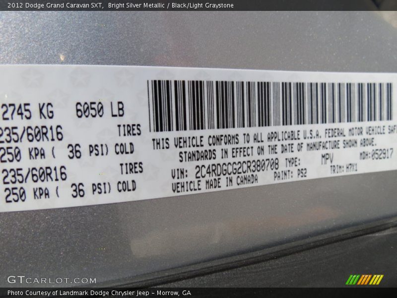 Bright Silver Metallic / Black/Light Graystone 2012 Dodge Grand Caravan SXT