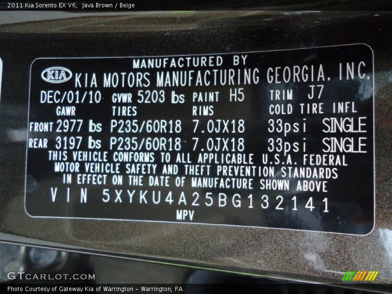 Java Brown / Beige 2011 Kia Sorento EX V6