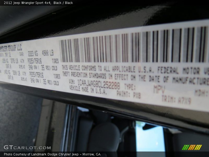 Black / Black 2012 Jeep Wrangler Sport 4x4