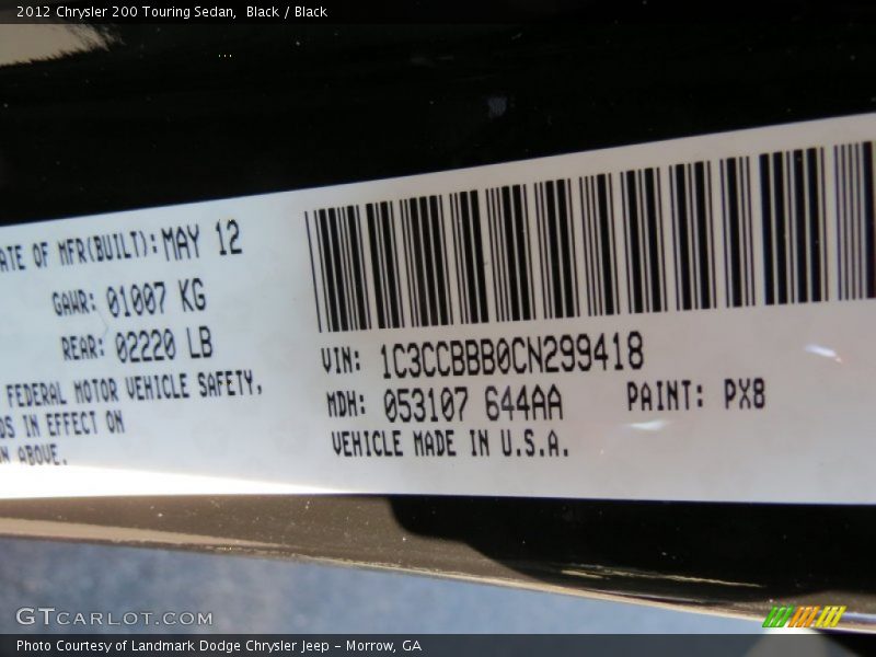 Black / Black 2012 Chrysler 200 Touring Sedan
