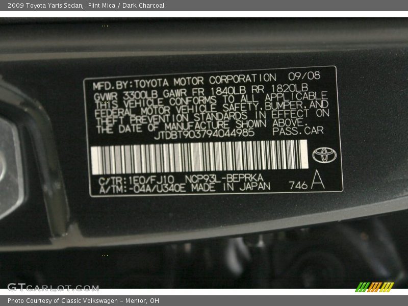 Flint Mica / Dark Charcoal 2009 Toyota Yaris Sedan