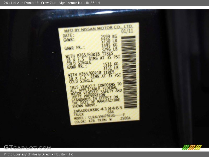 Night Armor Metallic / Steel 2011 Nissan Frontier SL Crew Cab