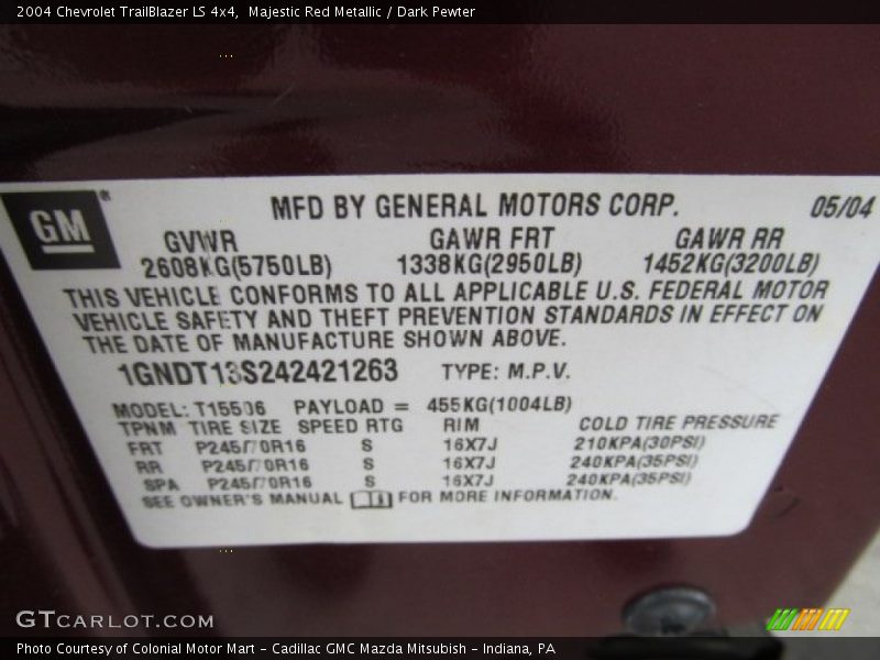 Majestic Red Metallic / Dark Pewter 2004 Chevrolet TrailBlazer LS 4x4