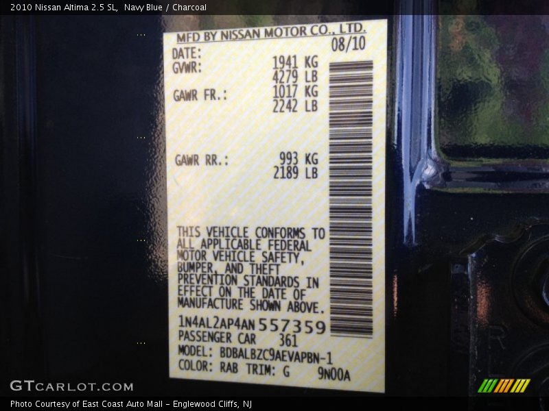Navy Blue / Charcoal 2010 Nissan Altima 2.5 SL
