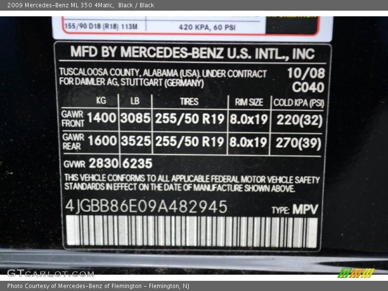 Black / Black 2009 Mercedes-Benz ML 350 4Matic