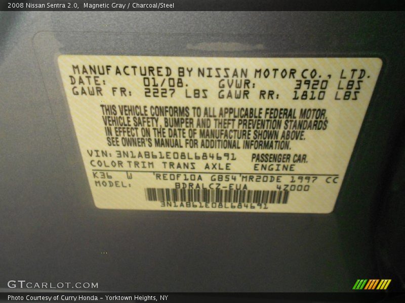 Magnetic Gray / Charcoal/Steel 2008 Nissan Sentra 2.0