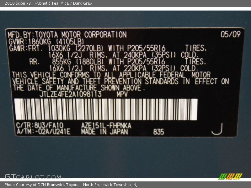 Hypnotic Teal Mica / Dark Gray 2010 Scion xB