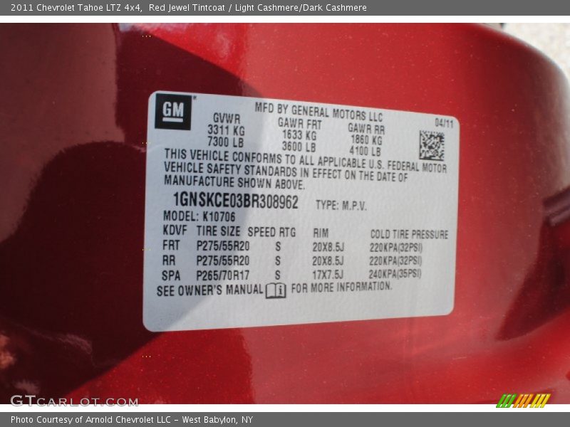 Red Jewel Tintcoat / Light Cashmere/Dark Cashmere 2011 Chevrolet Tahoe LTZ 4x4