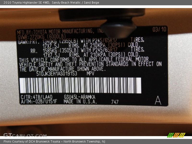 Sandy Beach Metallic / Sand Beige 2010 Toyota Highlander SE 4WD