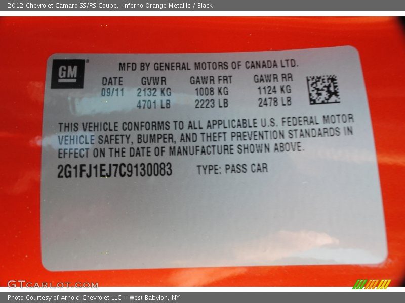 Inferno Orange Metallic / Black 2012 Chevrolet Camaro SS/RS Coupe