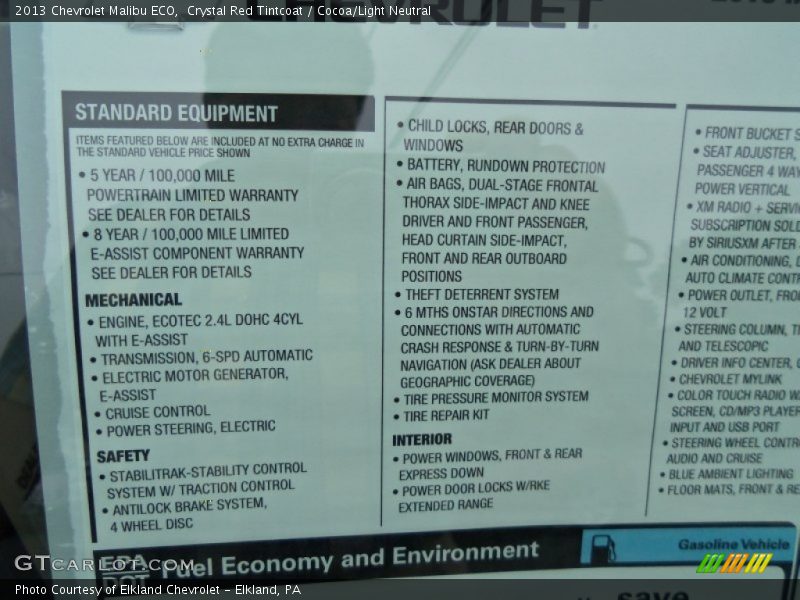  2013 Malibu ECO Window Sticker