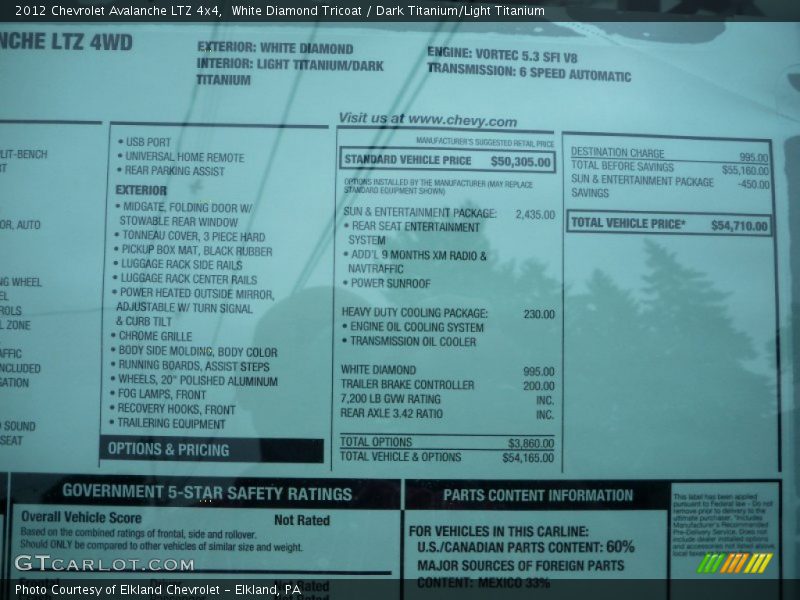 White Diamond Tricoat / Dark Titanium/Light Titanium 2012 Chevrolet Avalanche LTZ 4x4