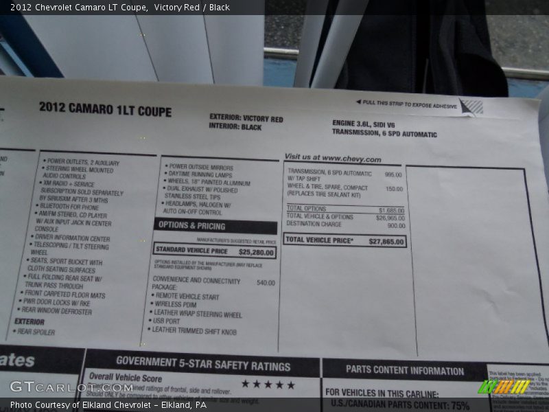 Victory Red / Black 2012 Chevrolet Camaro LT Coupe