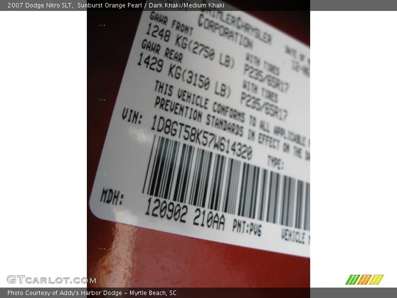2007 Nitro SLT Sunburst Orange Pearl Color Code PV6
