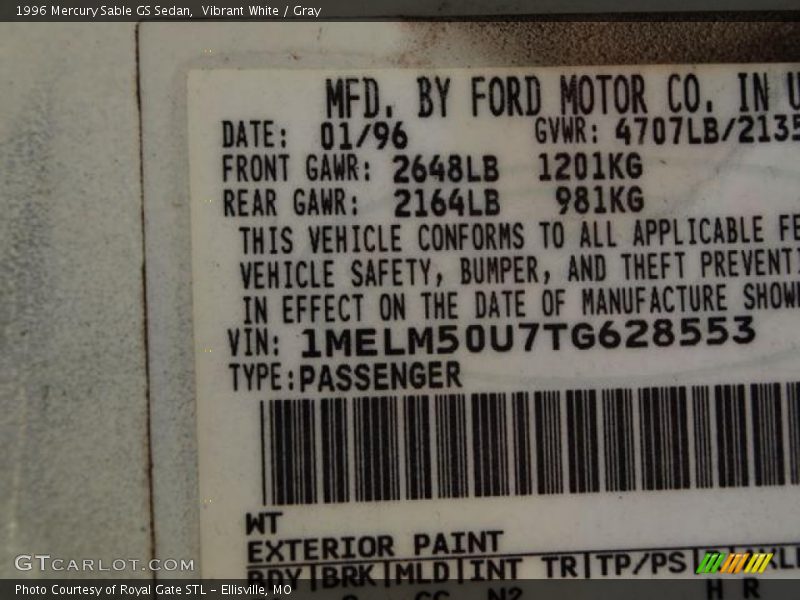 Vibrant White / Gray 1996 Mercury Sable GS Sedan