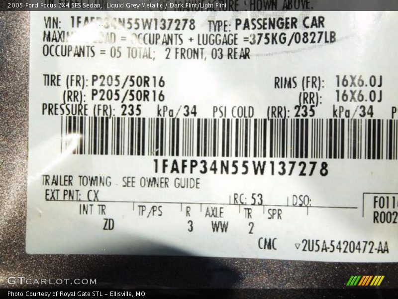 Liquid Grey Metallic / Dark Flint/Light Flint 2005 Ford Focus ZX4 SES Sedan