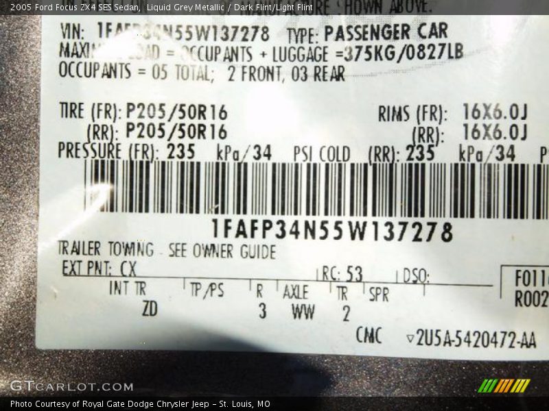 Liquid Grey Metallic / Dark Flint/Light Flint 2005 Ford Focus ZX4 SES Sedan