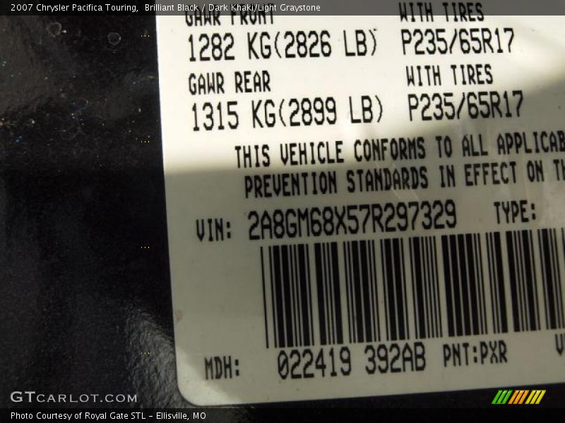 Brilliant Black / Dark Khaki/Light Graystone 2007 Chrysler Pacifica Touring