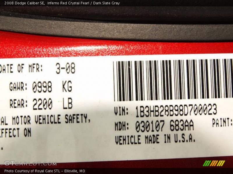 Inferno Red Crystal Pearl / Dark Slate Gray 2008 Dodge Caliber SE