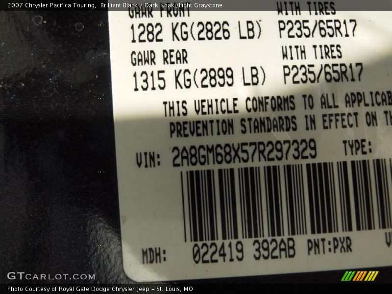 Brilliant Black / Dark Khaki/Light Graystone 2007 Chrysler Pacifica Touring