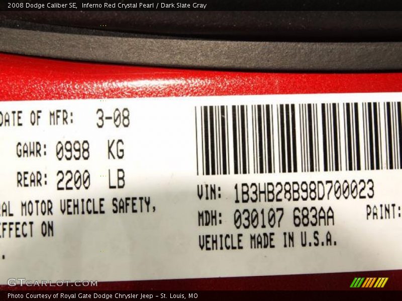 Inferno Red Crystal Pearl / Dark Slate Gray 2008 Dodge Caliber SE