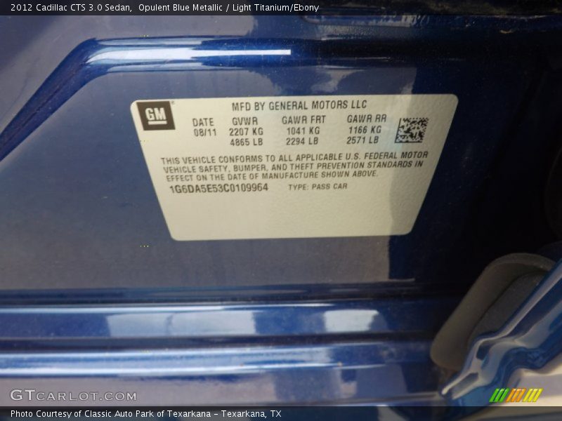 Opulent Blue Metallic / Light Titanium/Ebony 2012 Cadillac CTS 3.0 Sedan