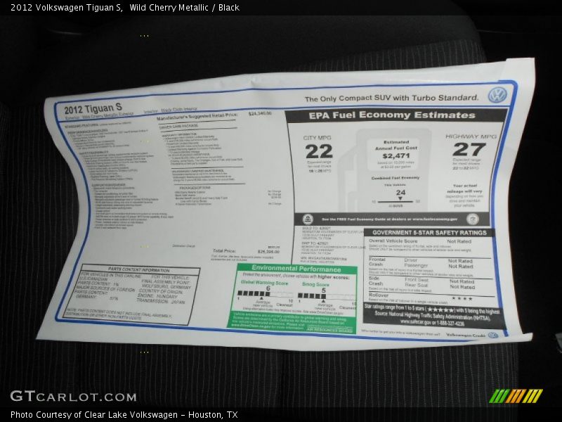 Wild Cherry Metallic / Black 2012 Volkswagen Tiguan S