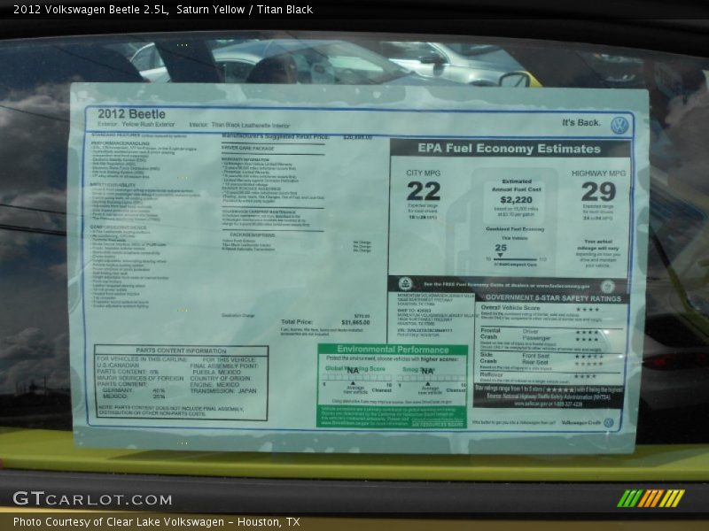 Saturn Yellow / Titan Black 2012 Volkswagen Beetle 2.5L
