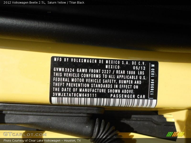 Saturn Yellow / Titan Black 2012 Volkswagen Beetle 2.5L