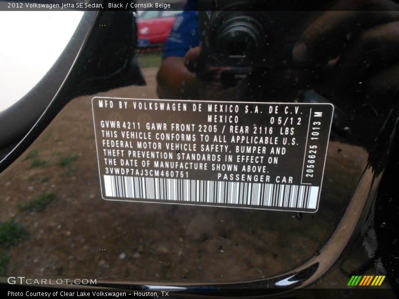 Black / Cornsilk Beige 2012 Volkswagen Jetta SE Sedan