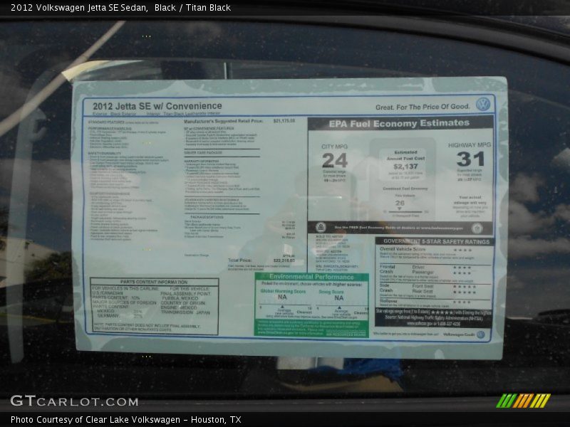 Black / Titan Black 2012 Volkswagen Jetta SE Sedan